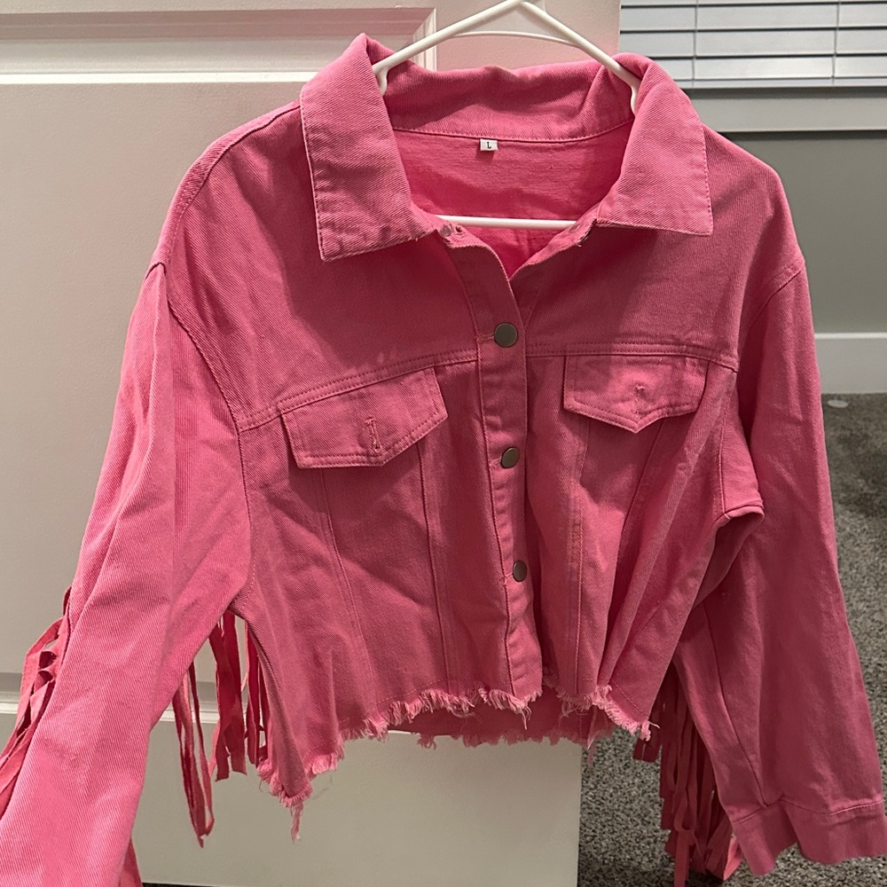 Pink Fringed Jean Jacket